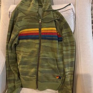Aviator Nation Camouflage Hoodie with Rainbow Stripes